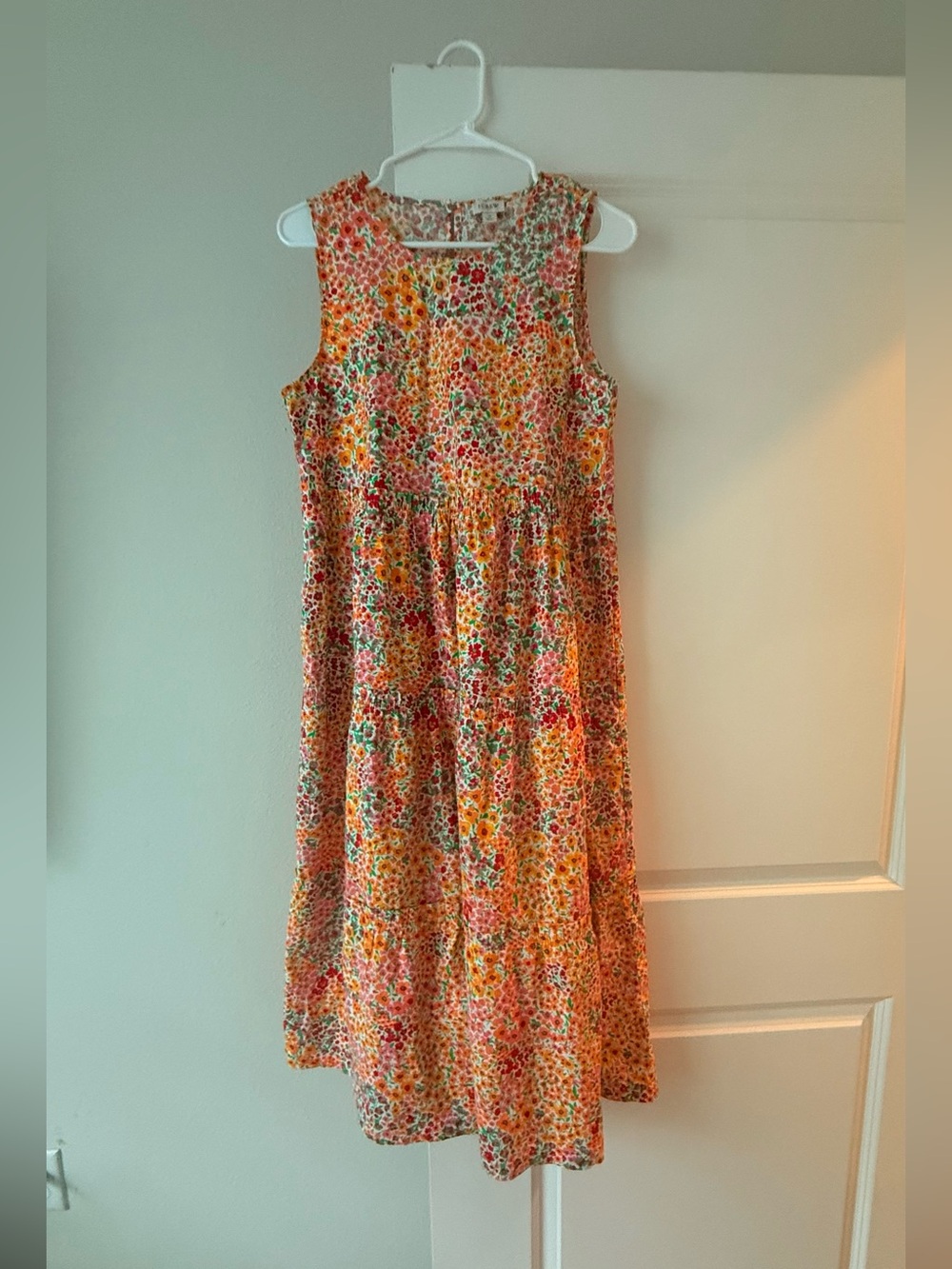 J.Crew Ditsy Floral Tiered Midi Dress Sleeveless Orange Red Orange Smock💛 - Picture 9 of 13